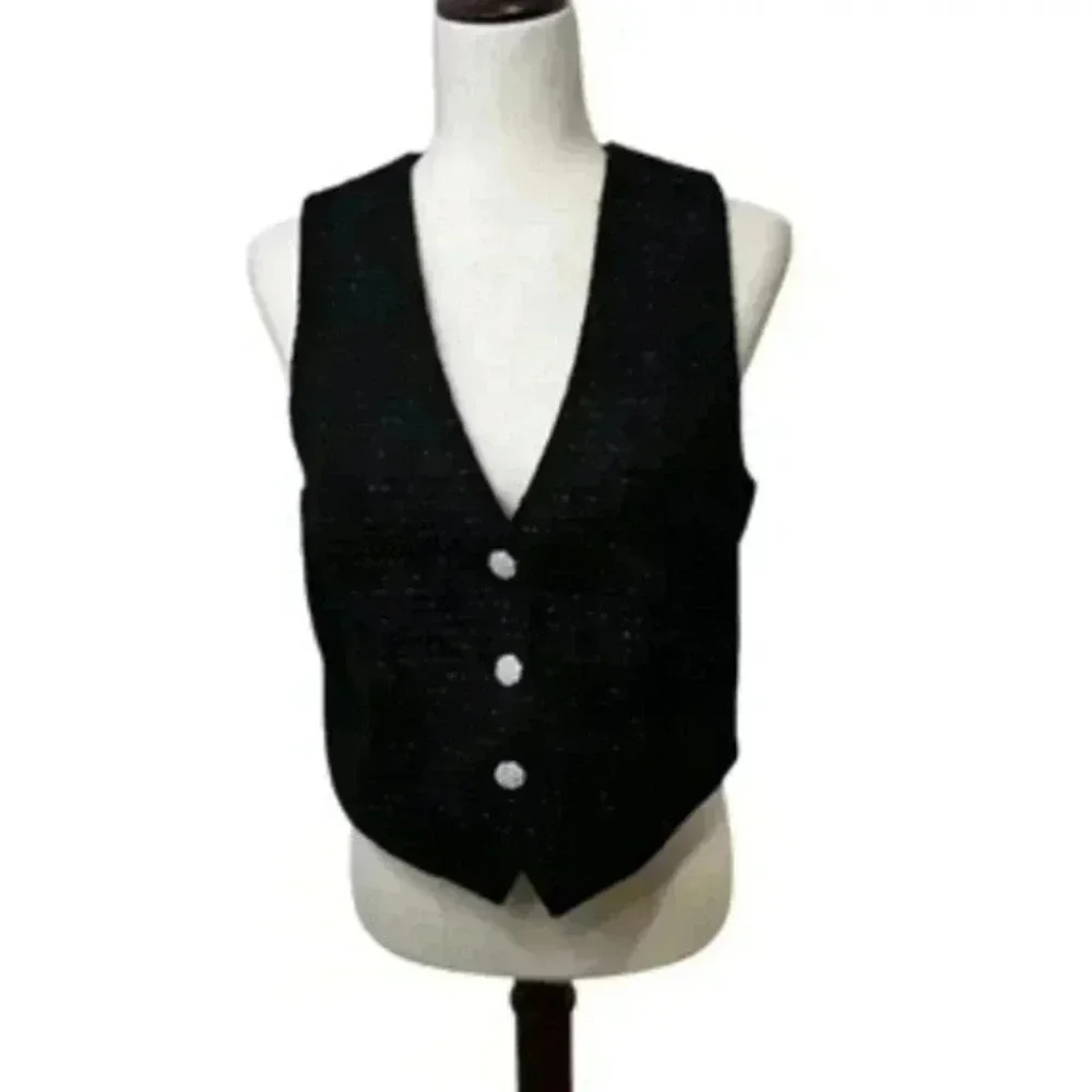 NEW Jason Wu V-neck 3 Button Black Tweed Metallic Vest Women’s Sz Medium‎ NWT
